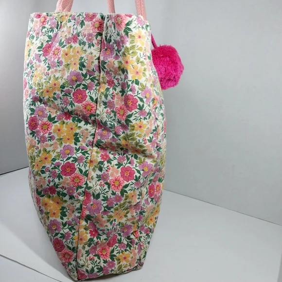 Eccolo Women's Bight Pink Floral Canvas Medium Size Reusable Tote Bag - Picture 7 of 10